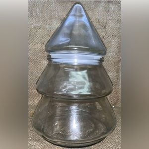 Clear Glass Christmas Tree Jar‎ Apothecary Candy Cookie Treat Canister 9.5”
